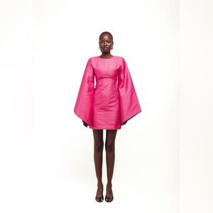 Oríré Women's Pink Dayar Ruffle Long Sleeve Satin Cocktail Dress, Size 2,$545